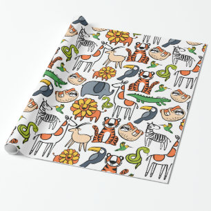 Brightly Coloured Safari Animals Wrapping Paper