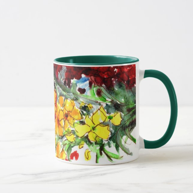 Brightly Coloured Watercolour Wallflowers Mug (Right)