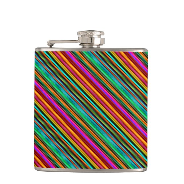 Brightly Multicolored Stripes Hip Flask (Front)