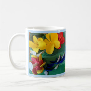 Brightly Painted Clay Flowers Sculpture Folk Art Coffee Mug