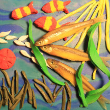 Brightly Painted Clay Sculpture of Fish Folk Art
