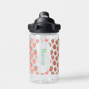 Brightly Pink & Red Strawberry Kids Personalised Water Bottle