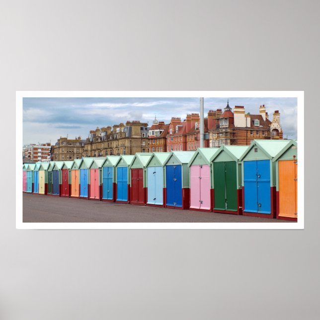 Brighton and Hove Beach Colourful Huts Poster (Front)