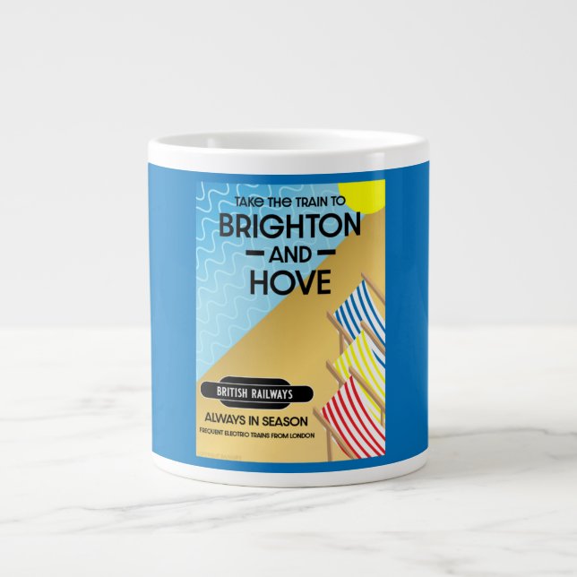 Brighton And Hove Train Travel Beach Art  Large Coffee Mug (Front)