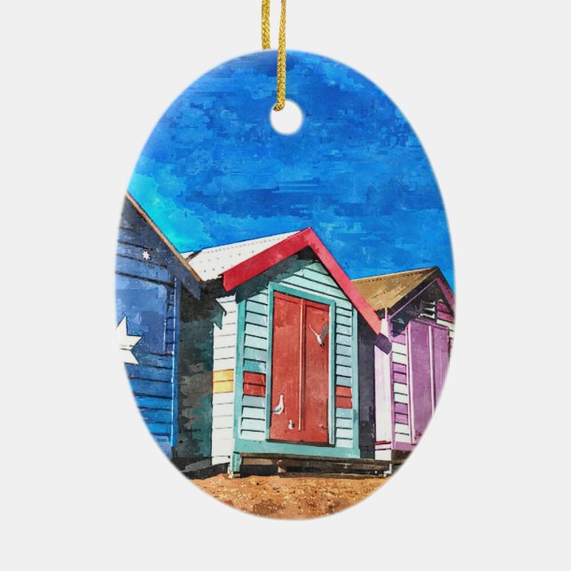 Brighton Beach Bathing Boxes Ceramic Tree Decoration (Back)