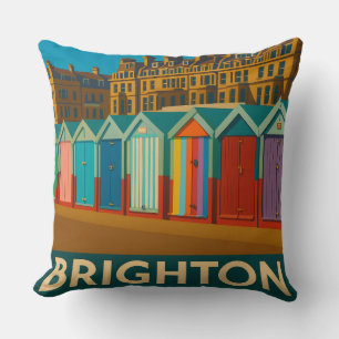 Brighton Beach Huts – Colourful Seaside Print Cushion