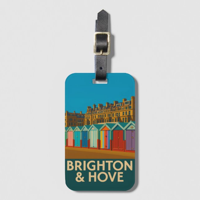 Brighton Beach Huts – Colourful Seaside Print Luggage Tag (Front Vertical)
