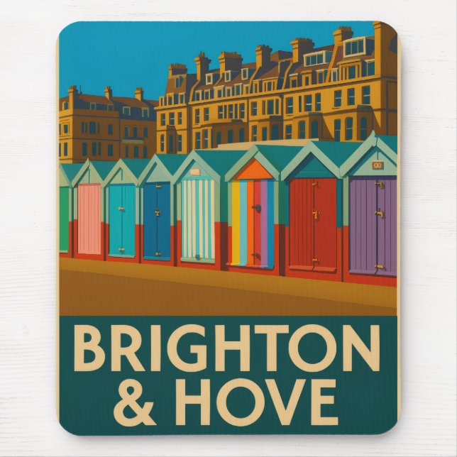 Brighton Beach Huts – Colourful Seaside Print Mouse Mat (Front)