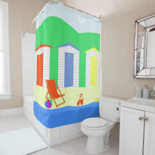 brighton beach huts england seaside coast shower shower curtain