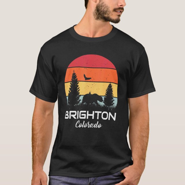 Brighton Colorado Mountain Forest Retro Sunset T-Shirt (Front)
