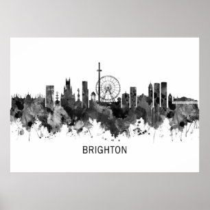 Brighton England Skyline BW Poster