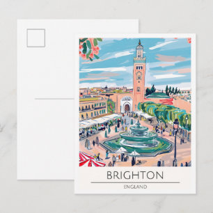 Brighton England Vintage Art Illustration Travel Postcard