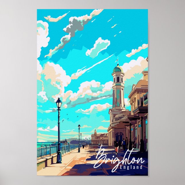 Brighton England vintage travel place illustration Poster (Front)