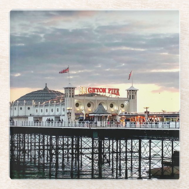 Brighton Pier Sunset Photo Glass Coaster (Front)
