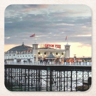 Brighton Pier Sunset Photo Square Paper Coaster
