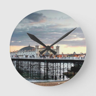 Brighton Pier Sunset Round Clock