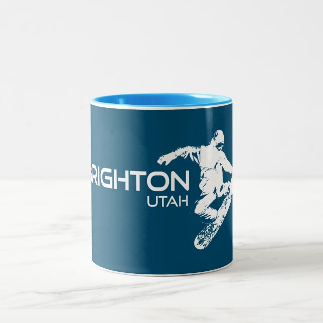 Brighton Resort Utah Snowboarder Two-Tone Coffee Mug (Center)