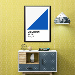 Brighton Seagull Blue and White - White Border Poster