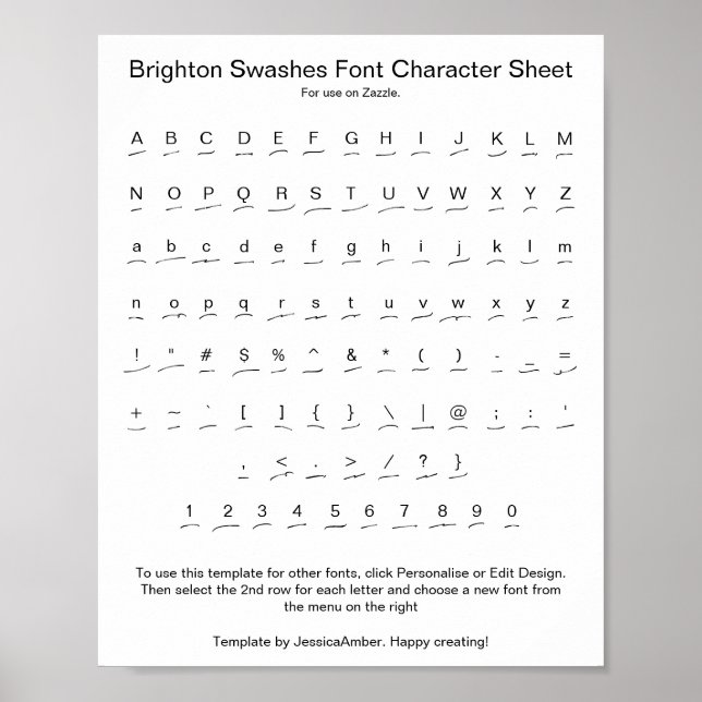 Brighton Swashes Font Character Sheet for Zazzle Poster (Front)