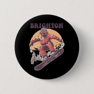 Brighton Utah Retro Snowboard 6 Cm Round Badge