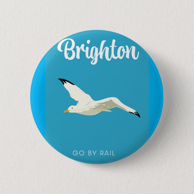 Brighton vintage travel art canvas print 6 cm round badge (Front)