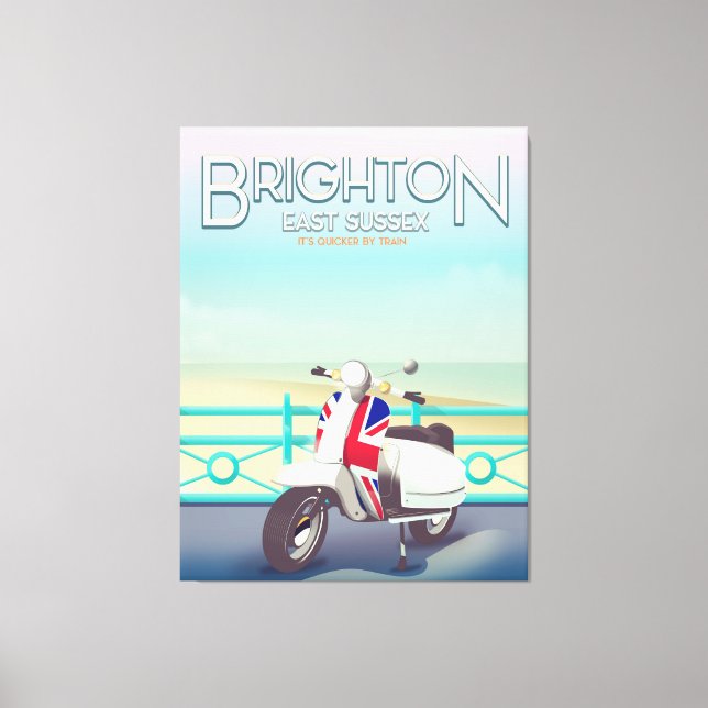 Brighton Vintage union jack scooter travel poster Canvas Print (Front)