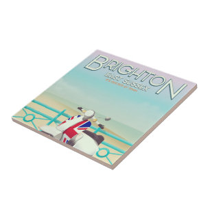 Brighton Vintage union jack scooter travel poster Tile