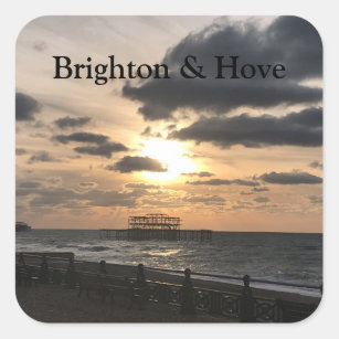 Brighton West Pier Sunrise Photo Keychain Button Square Sticker