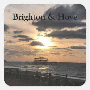 Brighton West Pier Sunrise Photo Keychain Button Square Sticker