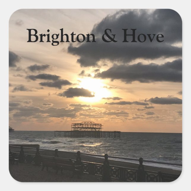Brighton West Pier Sunrise Photo Keychain Button Square Sticker (Front)