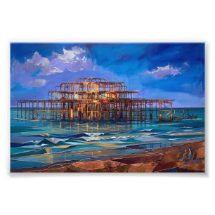 Brighton West Pier Sunset Modern Art Print