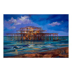 Brighton West Pier Sunset Modern Art Print