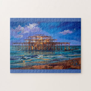 Brighton West Pier Sunset Modern Art Print Jigsaw Puzzle