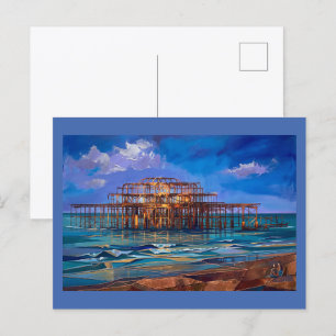 Brighton West Pier Sunset Modern Art Print Postcard