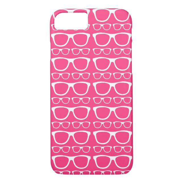 BrightPink and White Hipster Retro Glasses Pattern Case-Mate iPhone Case (Back)