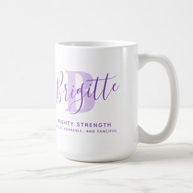 Brigitte name meaning monogram B purple text Coffee Mug (Right)