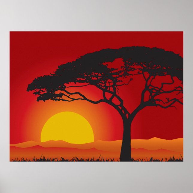 Briliiant Red Sunset Under The Bonsai Tree Poster (Front)