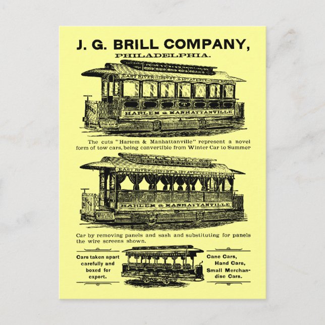 Brill Company Streetcars and Trolleys Postcard (Front)