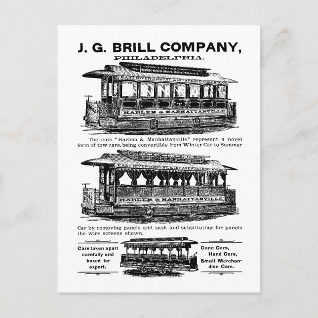 Brill Company Streetcars and Trolleys Postcard (Front)