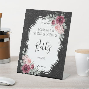 Brillantina Negra y Rosas Signo de pedestal Pedestal Sign