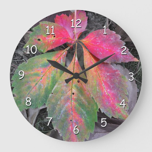 Brilliance Among the Grey - Autumn Leaf Large Clock (Front)