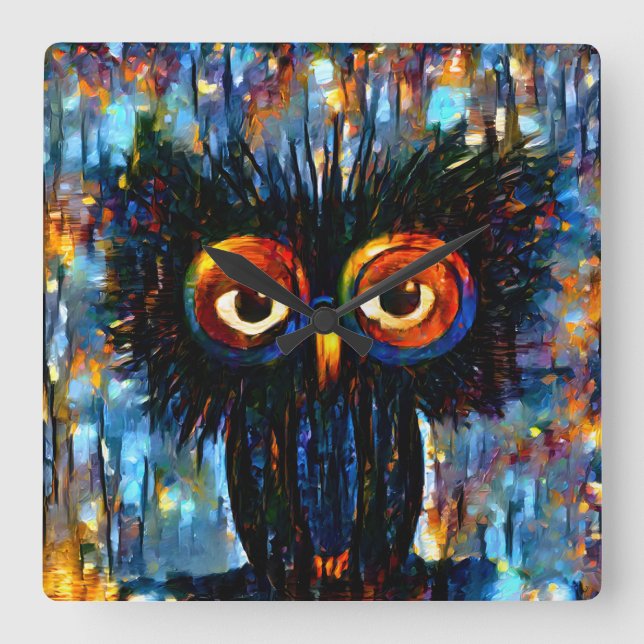 Brilliant and Wise Owl Square Wall Clock (Front)