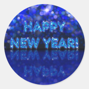 Brilliant Beautiful Blue Sparkly Happy New Year Classic Round Sticker