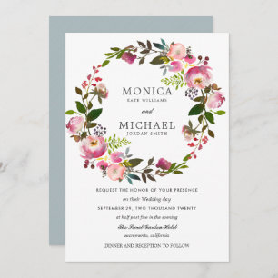 Brilliant Bloom Elegant Floral Wreath wedding Invitation