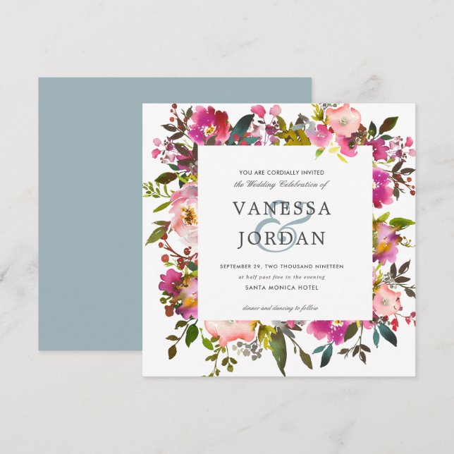 Brilliant Bloom | Floral Botanical Pink Wedding Invitation (Front/Back)