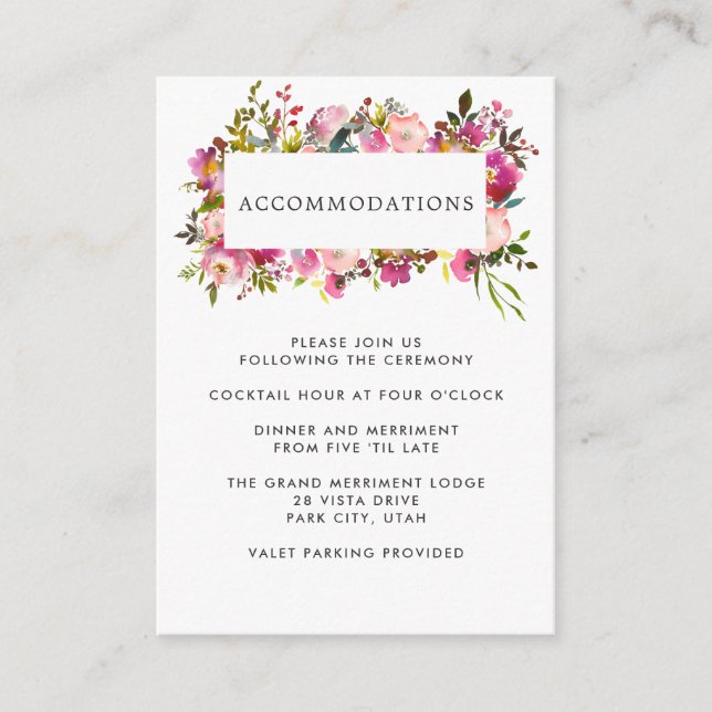Brilliant Bloom | WEDDING Hotel Accommodation Enclosure Card (Front)