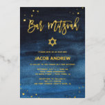 Brilliant Blue and Gold Bar Mitzvah<br><div class="desc">These colourful,  modern Bar Mitzvah invitations feature a trendy bold blue watercolor background with gold foil handwritten script,  Star of David,  and accents.</div>