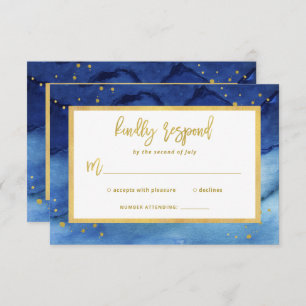 Brilliant Blue and Gold Bar Mitzvah or Bat Mitzvah RSVP Card