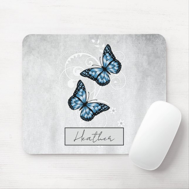 Brilliant Blue Butterflies Mouse Mat (With Mouse)