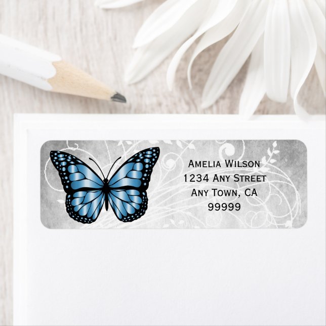 Brilliant Blue Butterfly Address Label (Insitu)